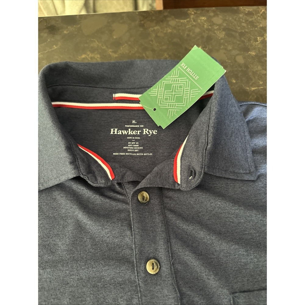 Hawker Rye Performance Polo Shirt Mens XL Blue Heather Moisture Wicking NWT